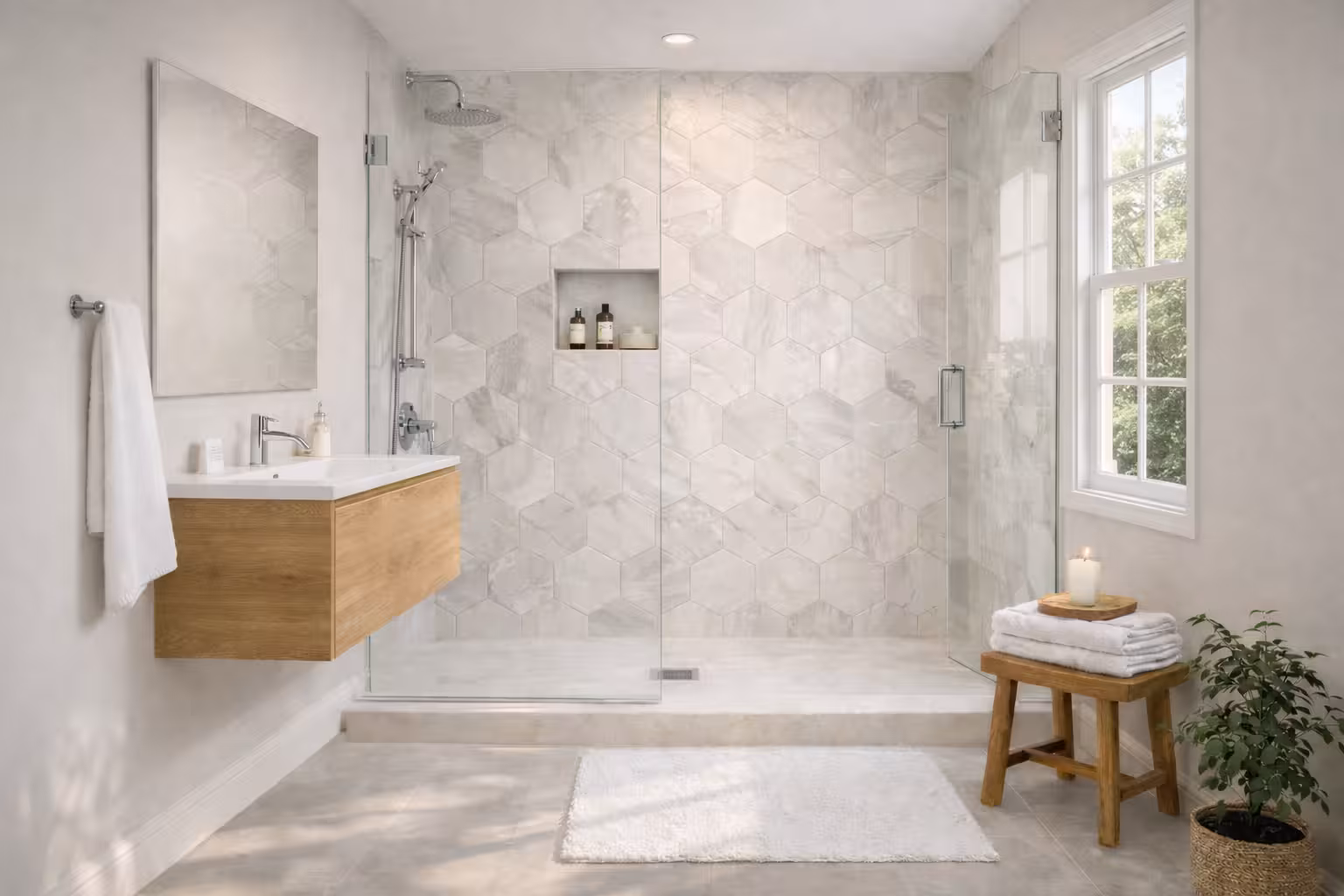 Contemporary minimalist tub-to-shower conversion remodel in Roseville by Western Renovations